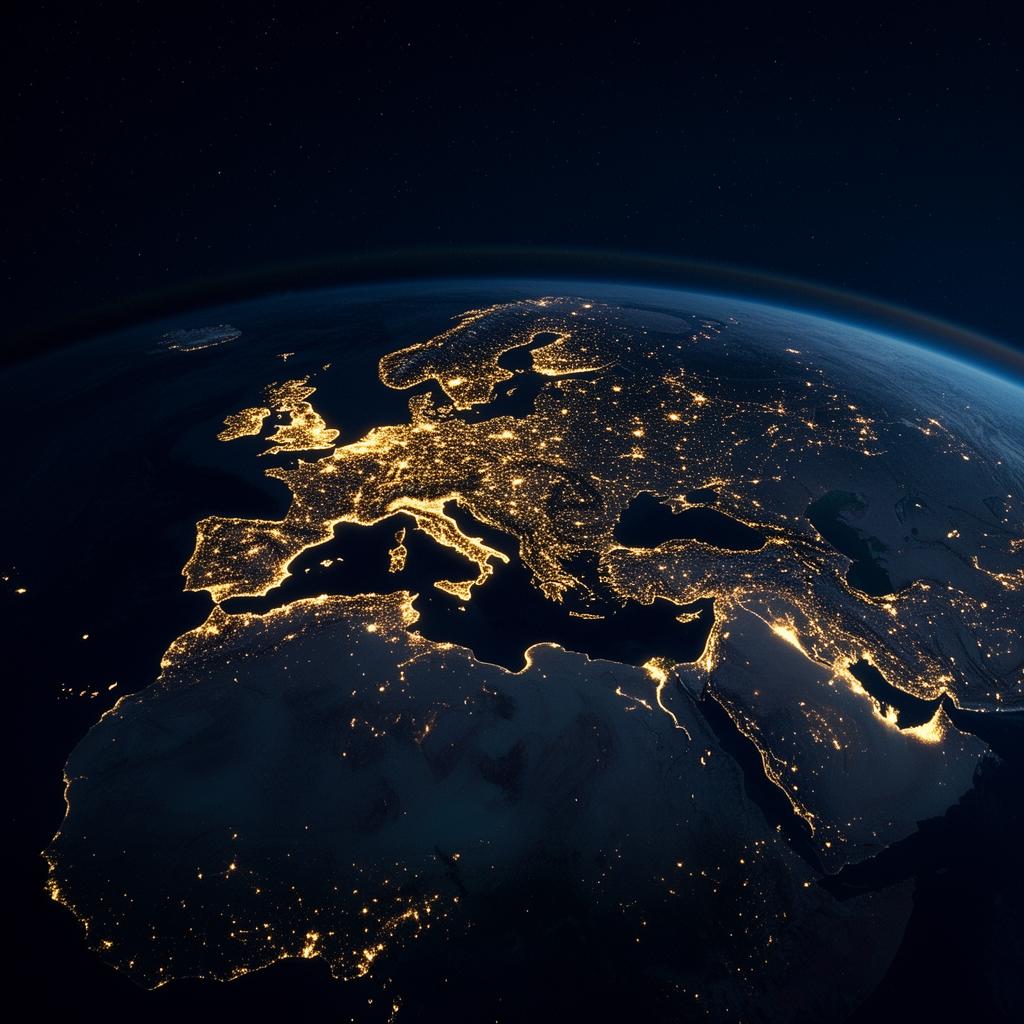 Earth at night from space showing city lights